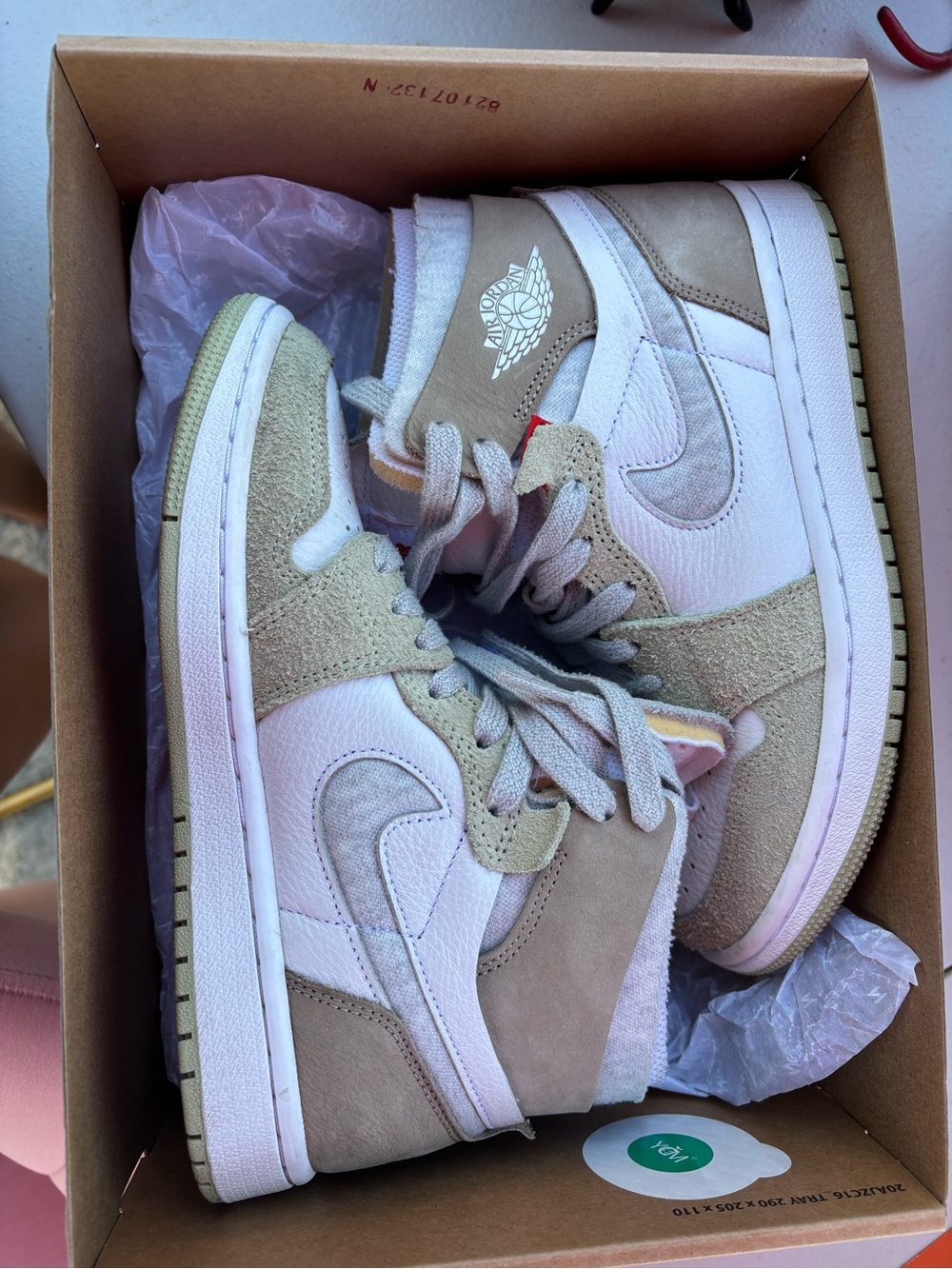 Jordan High Top Sneakers in Beige and White Suede
